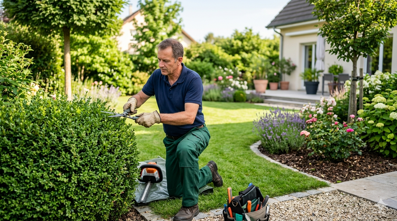 Jardinier professionnel en pleine action - services à la personne à Villiers-sur-Marne