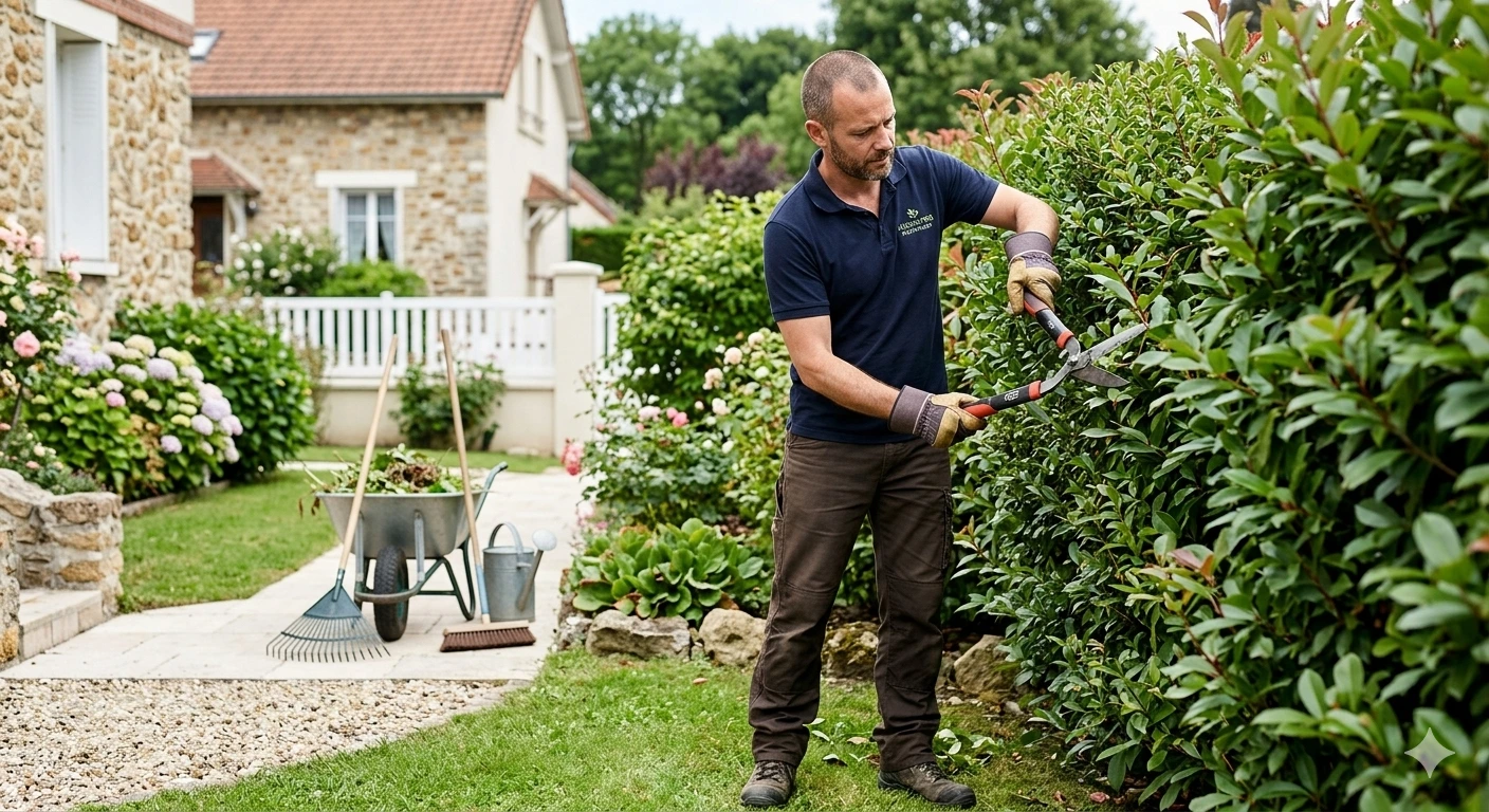 Entretien de jardin professionnel 94 Jardinier professionnel taillant des arbustes à Villiers-sur-Marne
