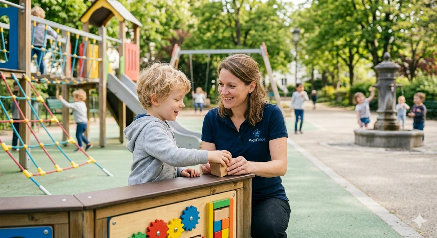 Nounou aidant un enfant pour ses devoirs à Villiers-sur-Marne